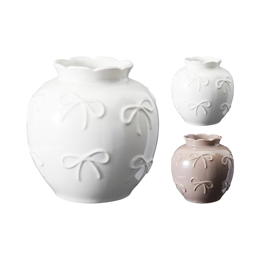 VASO CERAMICA TONDO FIOCCO IN RILIEVO H.15